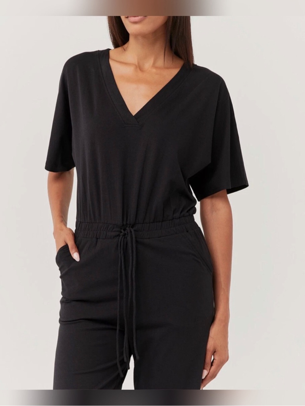 Pact Women's Organic Revive Deep-V Jumpsuit Black Size XS - Picture 2 of 13